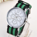 New Fashion Round 2 zones ladies cheap geneva leather watch